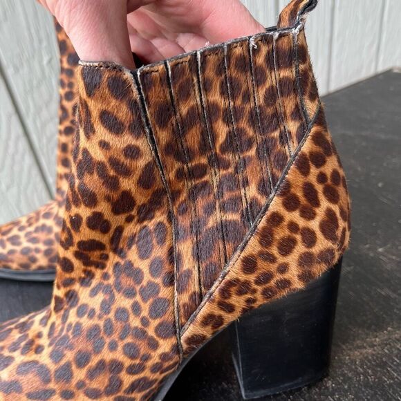 Marc Fisher LTD Calf Hair Leopard Print Heeled Ankle Boots 9M - Picture 4 of 11